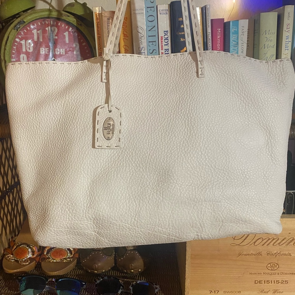 Fendi white leather Selleria tote